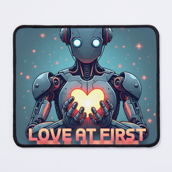 Item preview, Love at First Byte Robot Cyberpunk Heart Tech Art designed and sold by TeeWyrm.