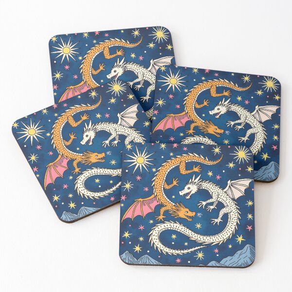 Item preview, Yin Yang Dragons in Night Sky Fantasy Art with Stars and Mountains designed and sold by TeeWyrm.