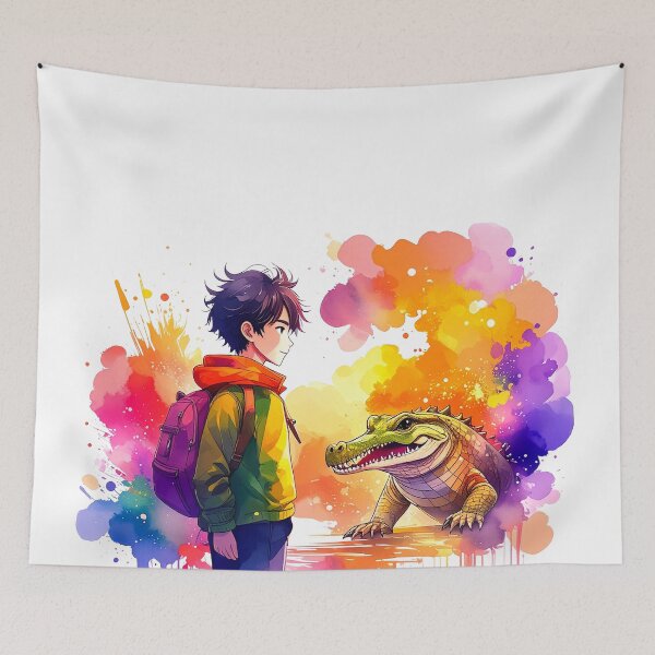 Item preview, AI Generated Art Anime Boy with Crocodile designed and sold by Phloxy-Fables.