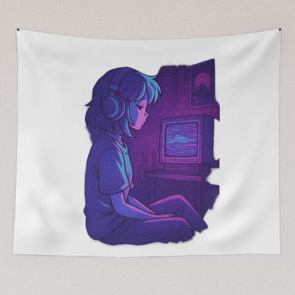 Item preview, Anime Girl with Headphones and CRT Screen – CRT Dreamer – Neo Tokyo Nights designed and sold by Domci.