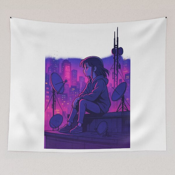 Item preview, Anime Rooftop Vibes in Neon Skyline – Rooftop Signals – Neo Tokyo Nights designed and sold by Domci.