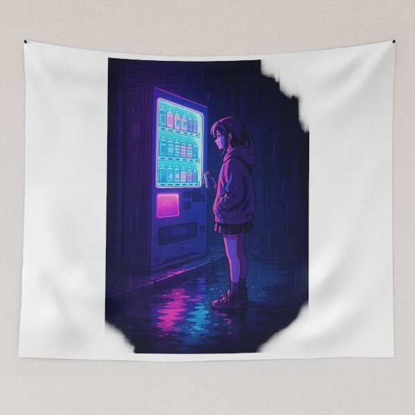 Item preview, Neon Vending Machine in Rainy Alley – Midnight Vending Machine – Neo Tokyo Nights designed and sold by Domci.
