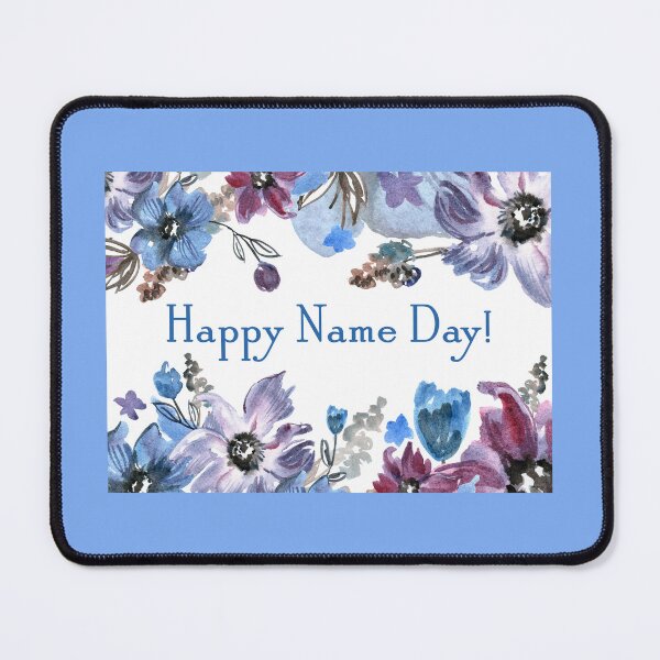 Item preview, Happy Name Day – Watercolor Blue Purple Floral Greeting Card Design designed and sold by EmeraldeaArt.