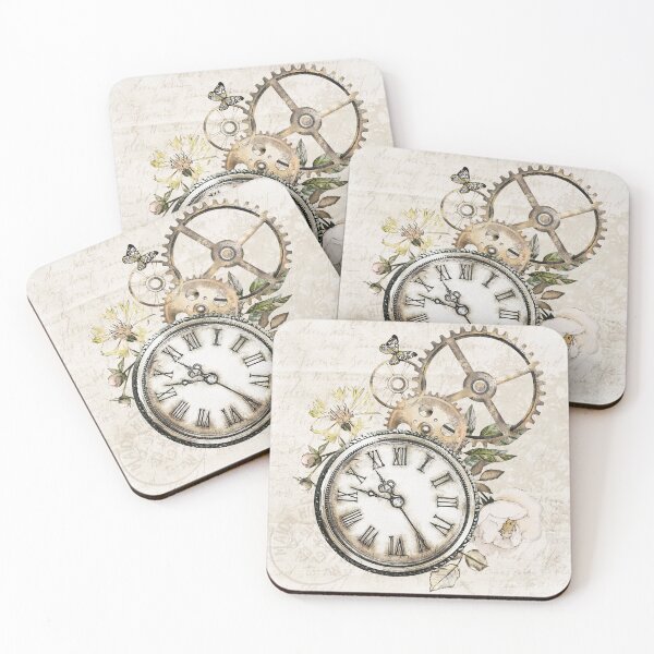 Artikelvorschau, Vintage-Uhr mit Blumen auf einem alten Buchstabenhintergrund entworfen und verkauft von Patsmerch.