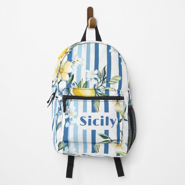 Item preview, Striped Lemons Blossoms with Blue Sicily Text designed and sold by EmeraldeaArt.
