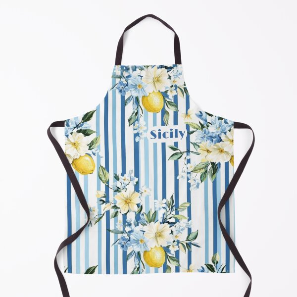 Item preview, Striped Lemons Blossoms with Blue Sicily Text designed and sold by EmeraldeaArt.