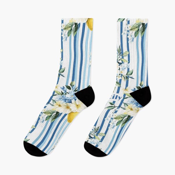 Item preview, Striped Lemons Blossoms with Blue Sicily Text designed and sold by EmeraldeaArt.
