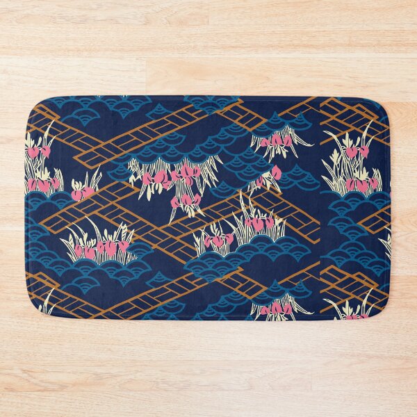 Item preview, Japanese landscape with iris flowers and waves - seamless vintage pattern designed and sold by Japan Design Prints.