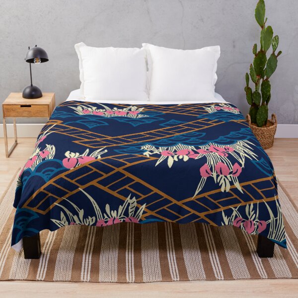 Item preview, Japanese landscape with iris flowers and waves - seamless vintage pattern designed and sold by Japan Design Prints.