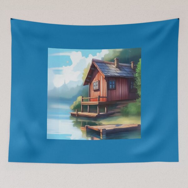 Item preview, Cabin on the Lake with a Wooden Dock designed and sold by Marymarice.