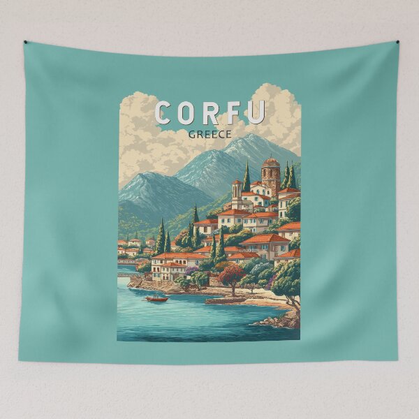 Item preview, Corfu Greece Illustration Travel Art Vintage designed and sold by KrisSidDesigns.