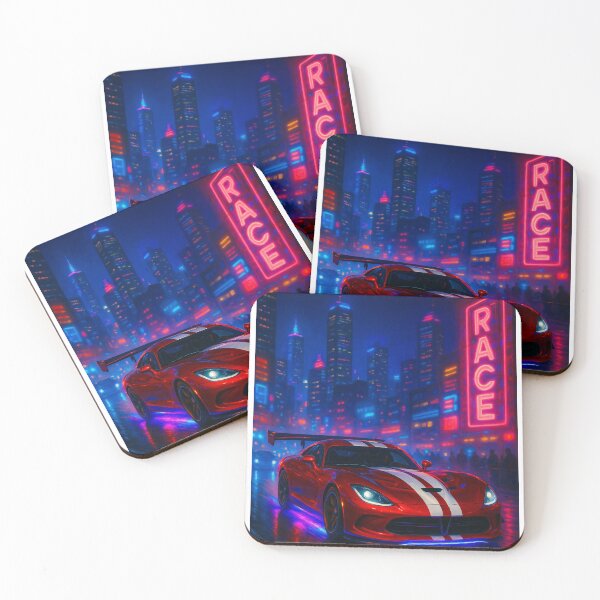 Item preview, Retro Futuristic Coupe Charging Through Vibrant Techno City Rain designed and sold by RevUpDesign.