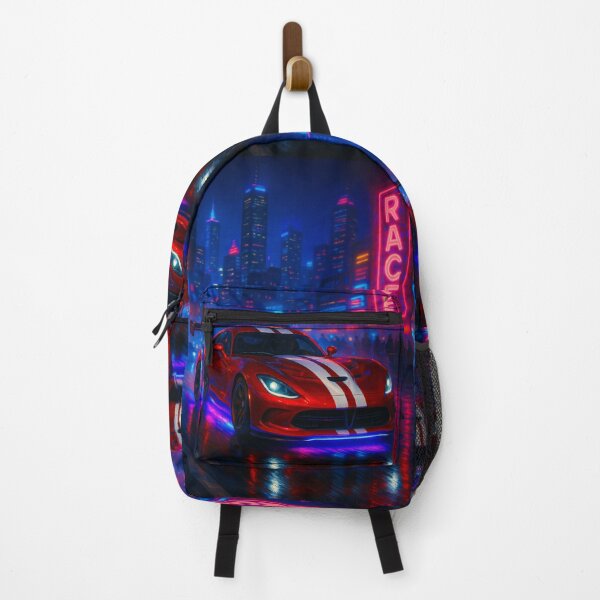 Item preview, Retro Futuristic Coupe Charging Through Vibrant Techno City Rain designed and sold by RevUpDesign.