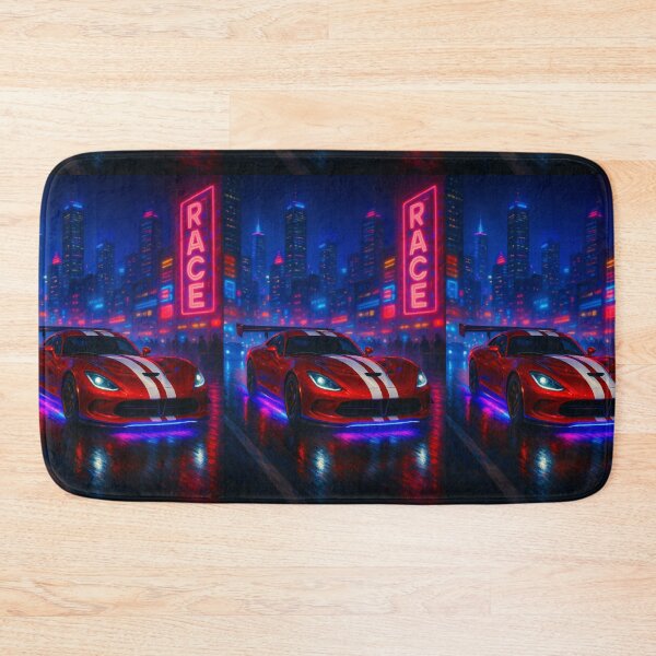 Item preview, Retro Futuristic Coupe Charging Through Vibrant Techno City Rain designed and sold by RevUpDesign.