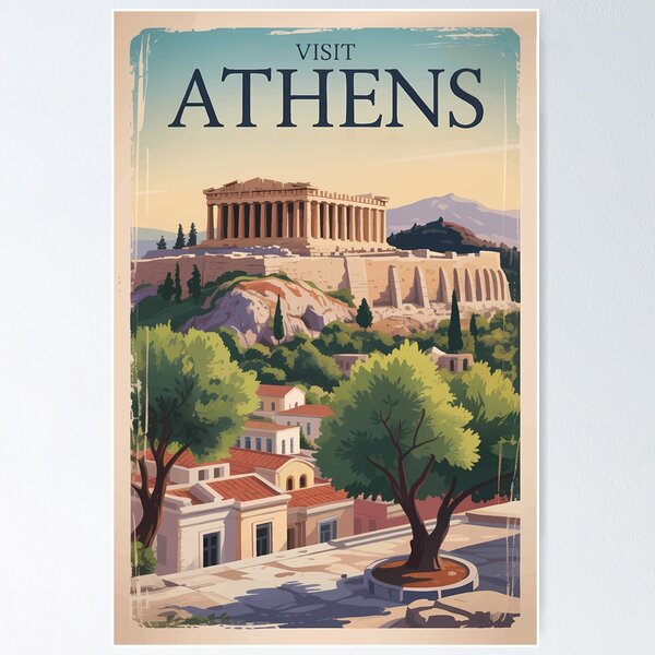 Item preview, Athens Greece Illustration Travel Art Vintage designed and sold by KrisSidDesigns.