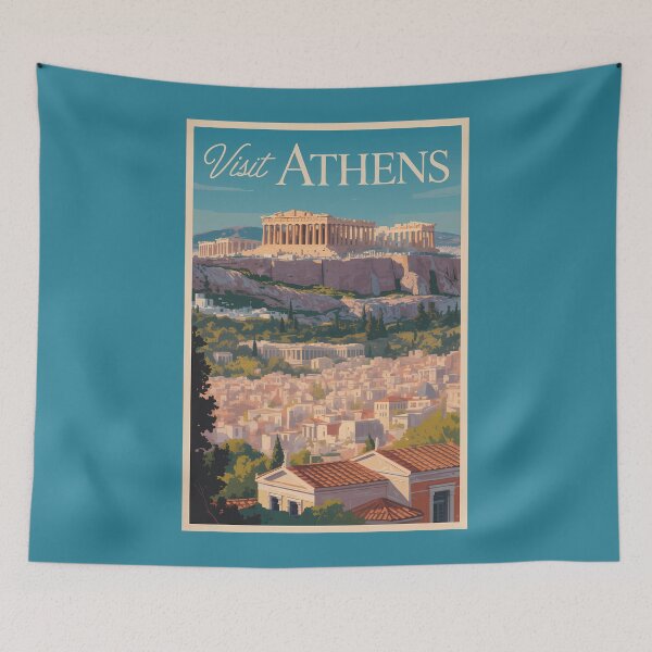 Item preview, Athens Greece Parthenon Travel Art Vintage designed and sold by KrisSidDesigns.