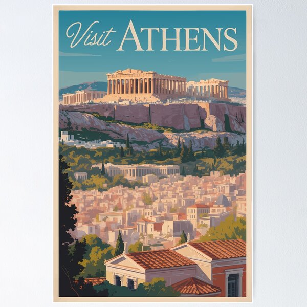Item preview, Athens Greece Parthenon Travel Art Vintage designed and sold by KrisSidDesigns.
