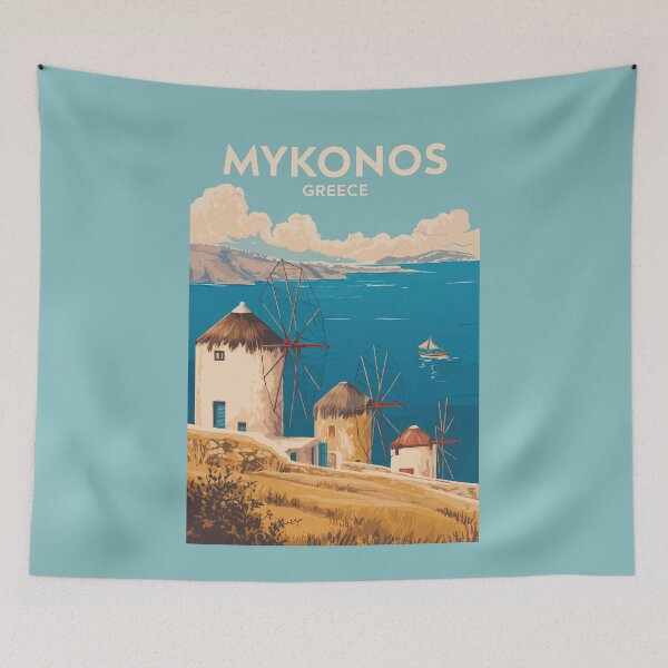 Item preview, Mykonos Greece Illustration Travel Art Vintage designed and sold by KrisSidDesigns.