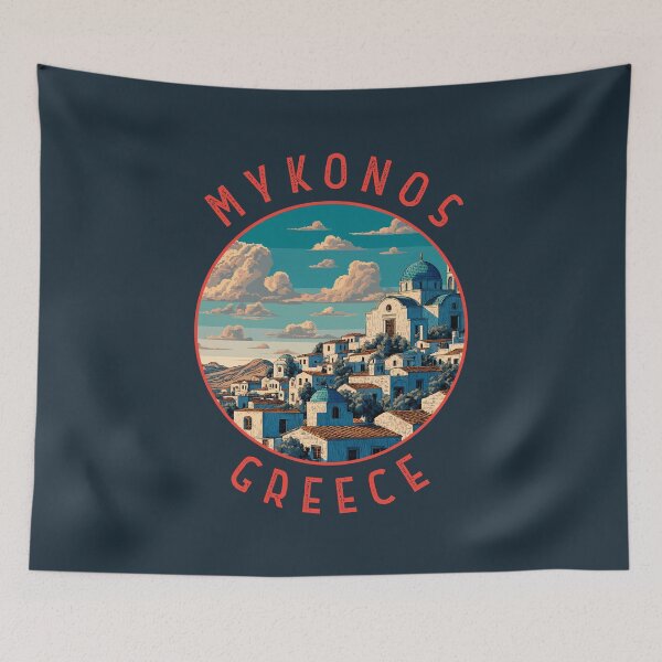 Item preview, Mykonos Greece Retro Distressed Circle designed and sold by KrisSidDesigns.