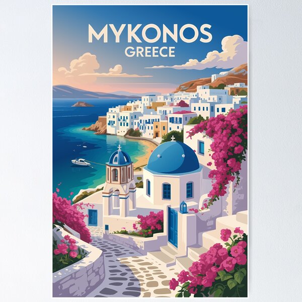 Item preview, Mykonos Greece Coast Travel Art Vintage designed and sold by KrisSidDesigns.