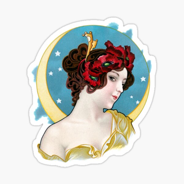 Item preview, Illustration florale vintage de la déesse Art nouveau de la muse au clair de lune designed and sold by Vellum-and-venegar.