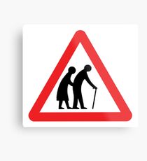 Caution Old People Crossing Sign Metal Print