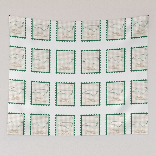 Item preview, Charlotte North carolina UNC pride green and gold gingham heart stamp design designed and sold by CoastalPrintsbyLucy.