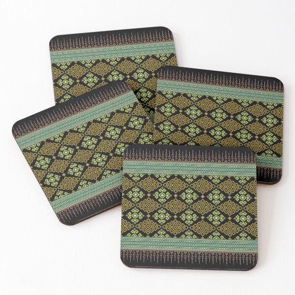 Item preview, Golden Green Ethnic Geometric Pixel Seamless Border Pattern designed and sold by Khwanchai.
