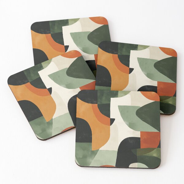 Item preview, Earthy Mid-Century Abstract Composition in Olive, Rust, and Charcoal Tones designed and sold by trajeado14.