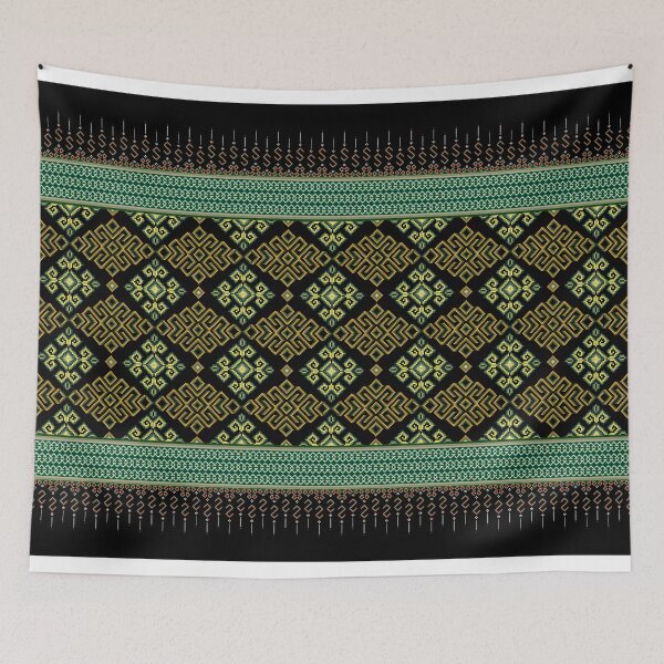 Item preview, Golden Green Ethnic Geometric Pixel Seamless Border Pattern designed and sold by Khwanchai.