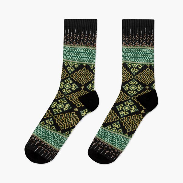Item preview, Golden Green Ethnic Geometric Pixel Seamless Border Pattern designed and sold by Khwanchai.