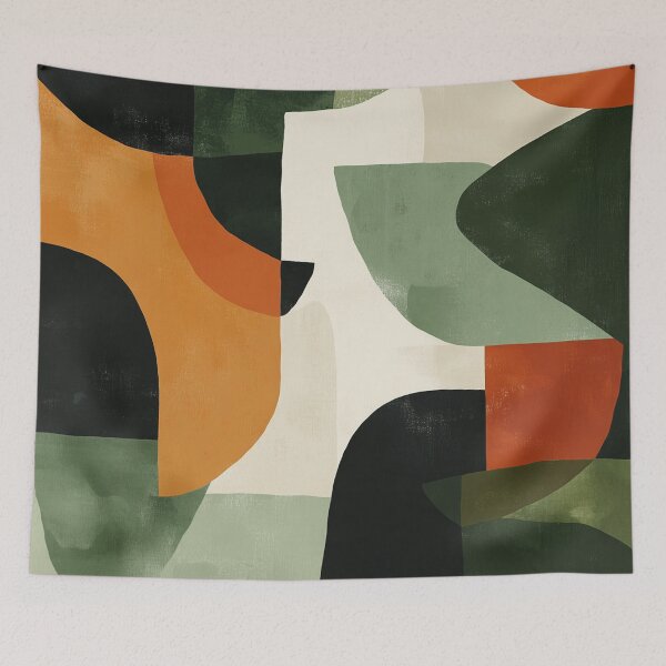 Item preview, Earthy Mid-Century Abstract Composition in Olive, Rust, and Charcoal Tones designed and sold by trajeado14.