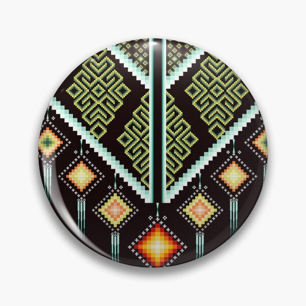 Item preview, Vibrant Green & Orange Ethnic Pixel Art Neckline Design designed and sold by Khwanchai.