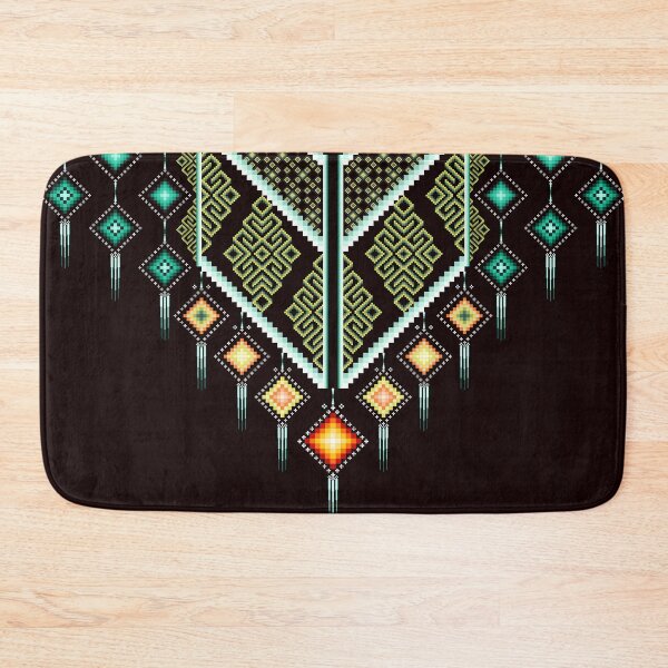 Item preview, Diseño de escote con arte pixelado étnico en verde vibrante y naranja designed and sold by Khwanchai.
