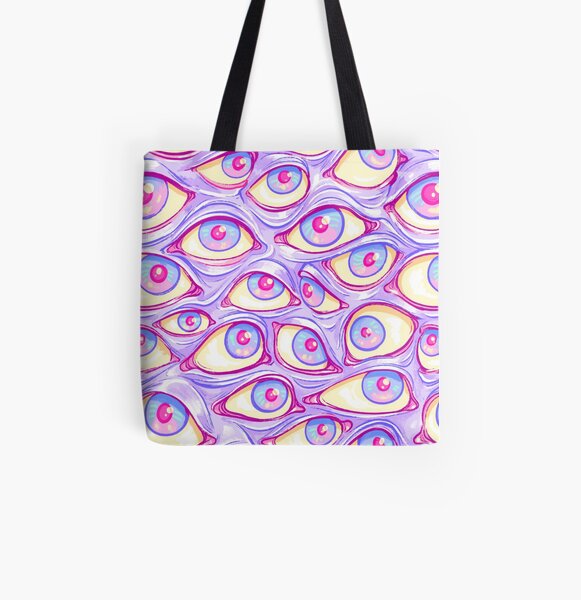 Wall of Eyes in Purple All Over Print Tote Bag
