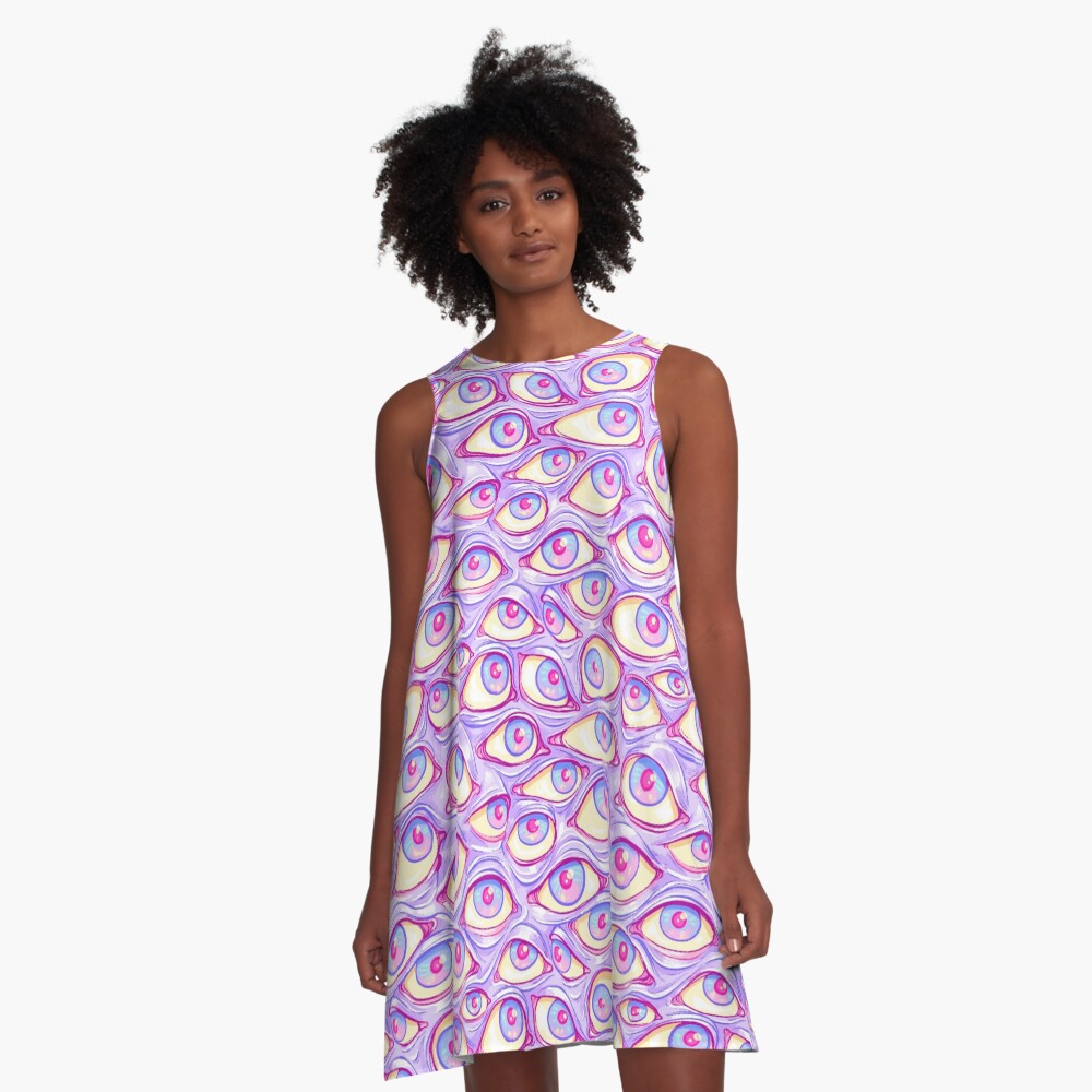 Wall of Eyes in Purple A-Line Dress