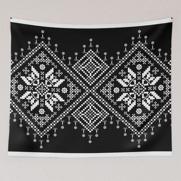 Item preview, Monochrome Intricate Ethnic Pixel Floral Border Seamless Pattern designed and sold by Khwanchai.