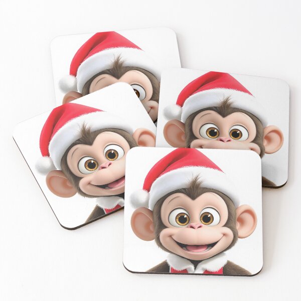 Item preview, Festive Cartoon Monkey Santa Hat and Waistcoat on White Background designed and sold by acceleratorhams.
