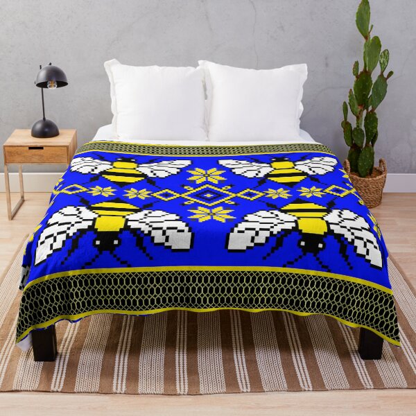 Item preview, Honey Bee Tribal Pattern - Royal Blue, Goldenrod & Ivory Folk Art designed and sold by Khwanchai.