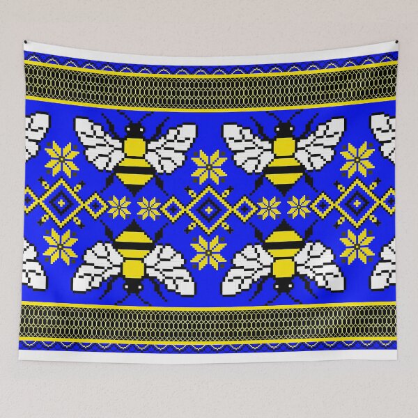 Item preview, Honey Bee Tribal Pattern - Royal Blue, Goldenrod & Ivory Folk Art designed and sold by Khwanchai.