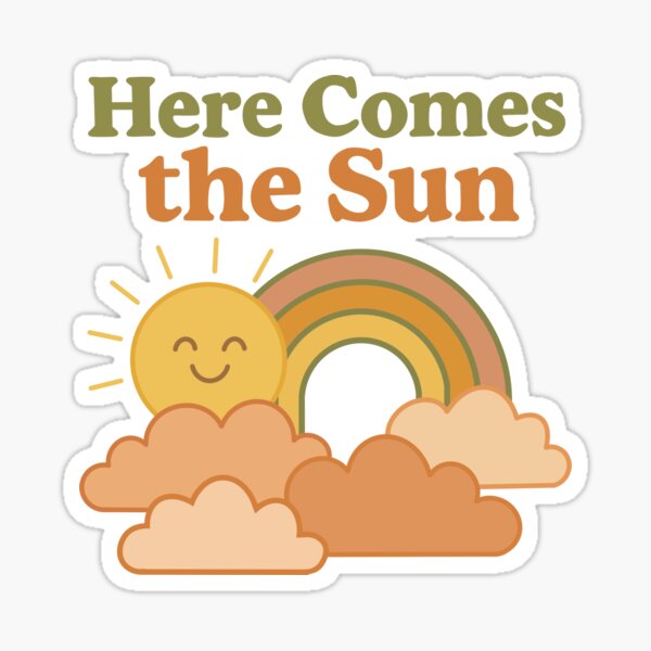 Aperçu de l'œuvre Voici le soleil – Design rétro pour enfants inspiré des Beatles | Smiley Sun & Rainbow par The Olive Club créée et vendue par TheOliveClub.
