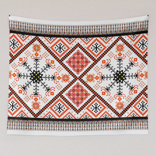 Item preview, Crimson Folkloric Tapestry - Red, Black & White Ethnic Border designed and sold by Khwanchai.
