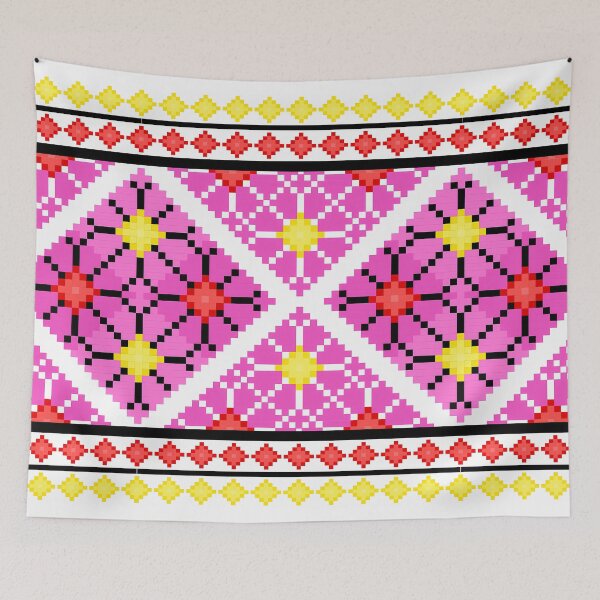 Item preview, Bubblegum Bloom Ethnic Pattern - Fuschia, Lemon & Ebony Folk Art designed and sold by Khwanchai.