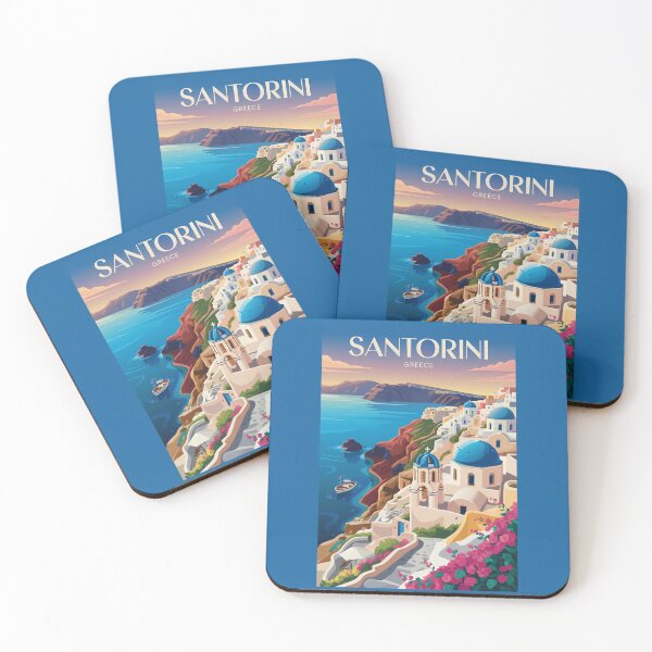 Item preview, Santorini Greece Blue Dome Travel Art Vintage designed and sold by KrisSidDesigns.