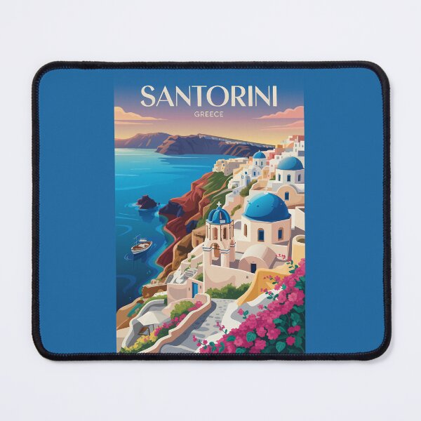 Item preview, Santorini Greece Blue Dome Travel Art Vintage designed and sold by KrisSidDesigns.