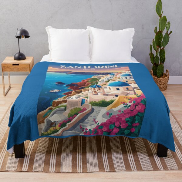 Item preview, Santorini Greece Blue Dome Travel Art Vintage designed and sold by KrisSidDesigns.