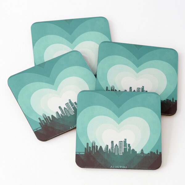 Item preview, Austin Texas Skyline Hearts Teal designed and sold by ArtPrints.