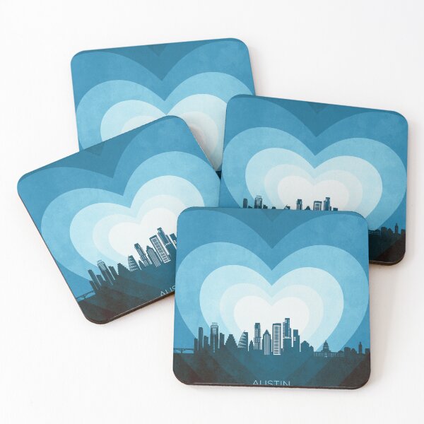 Item preview, Austin Texas Skyline Hearts Blue designed and sold by ArtPrints.