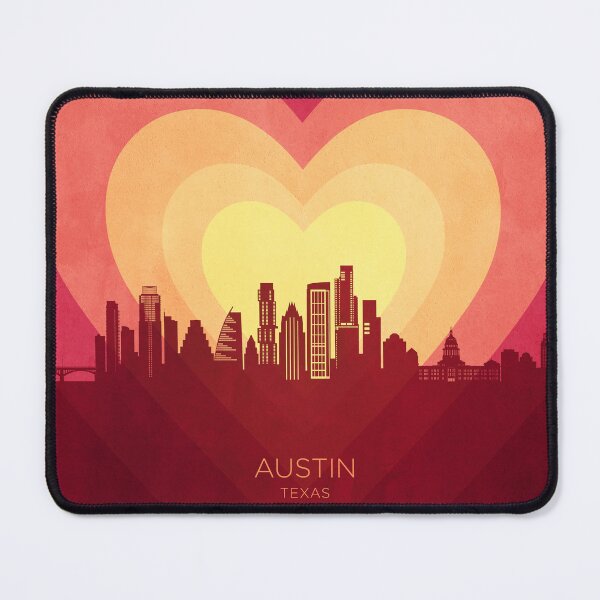 Item preview, Austin Texas Skyline Hearts Red Yellow designed and sold by ArtPrints.