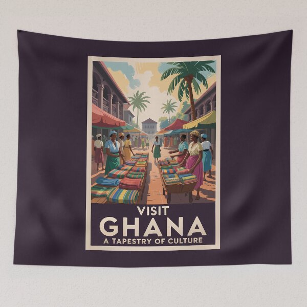 Item preview, Ghana Market Illustration Travel Art Vintage designed and sold by KrisSidDesigns.